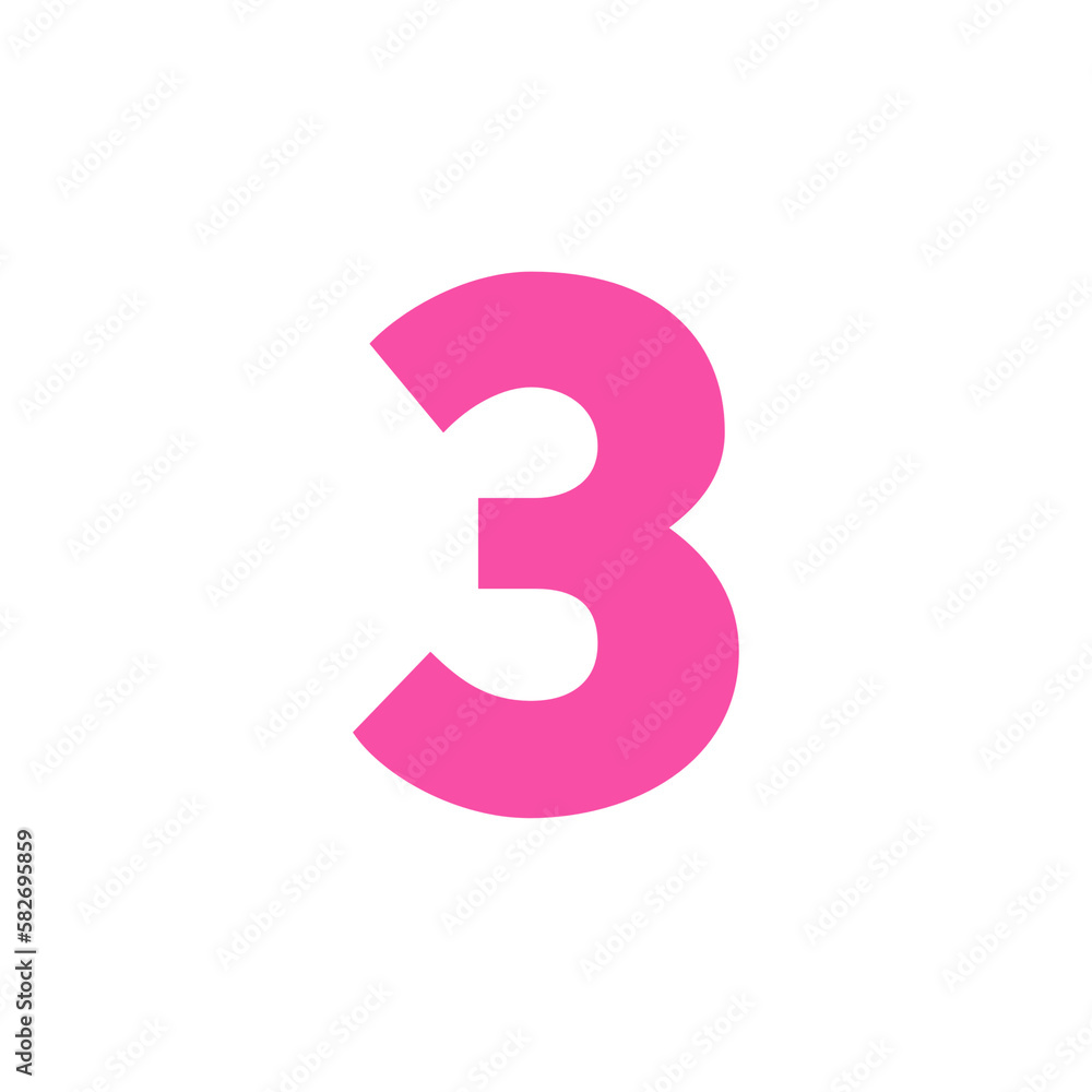 Number three 3 on white background transparent pink color Number three 3 on white background transparent pink color
