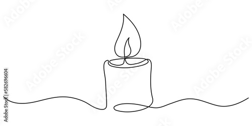 Candle light continuous one line drawing art. Vector isolated on white.	