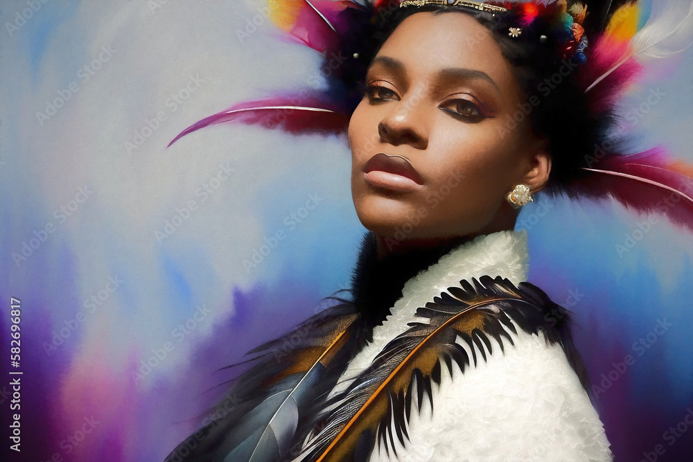 Fototapeta premium Creative expressive portrait of a stylish African American woman. Generative AI
