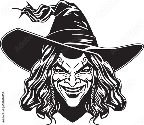 Scary witch head Vector illustration, Halloween witch