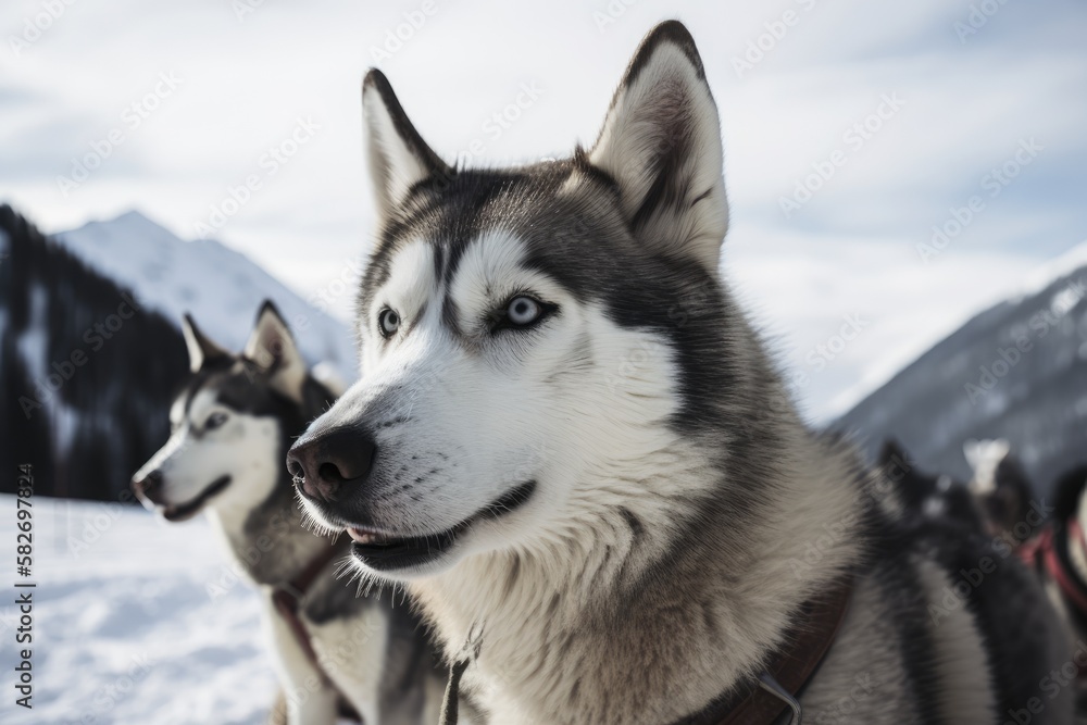 February 27, 2016 Lavarone (Italy) Sled dog race in the Italian alps. Generative AI