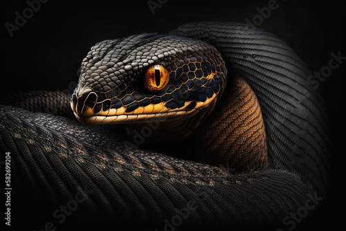 Dangerous and deadly cobra snake on a black background. Generative AI