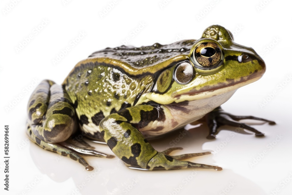Pelophylax ridibundus, a marsh frog, isolated on a white background. Generative AI Pelophylax ridibundus, a marsh frog, isolated on a white background. Generative AI