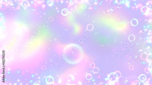 Looped dreamy bubbles and rainbow lights background animation.