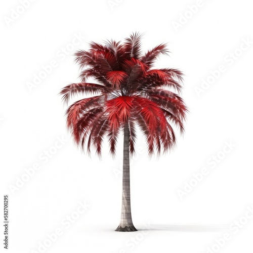 Red Palm tree isolated on white background  generative ai