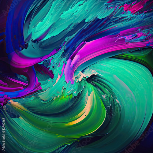  High-Angle Shot of Energetic  Multicolored Abstract Waves Created Using Generative Ai