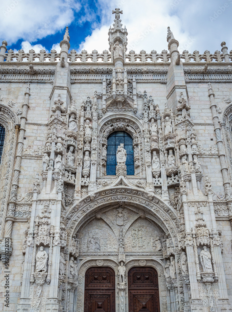 One of the portals of Jeronimos Monastery in Belem area, Portugal