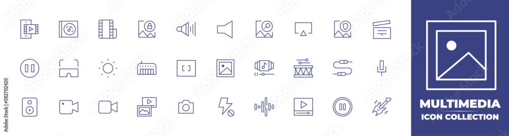 Multimedia line icon collection. Editable stroke. Vector illustration ...
