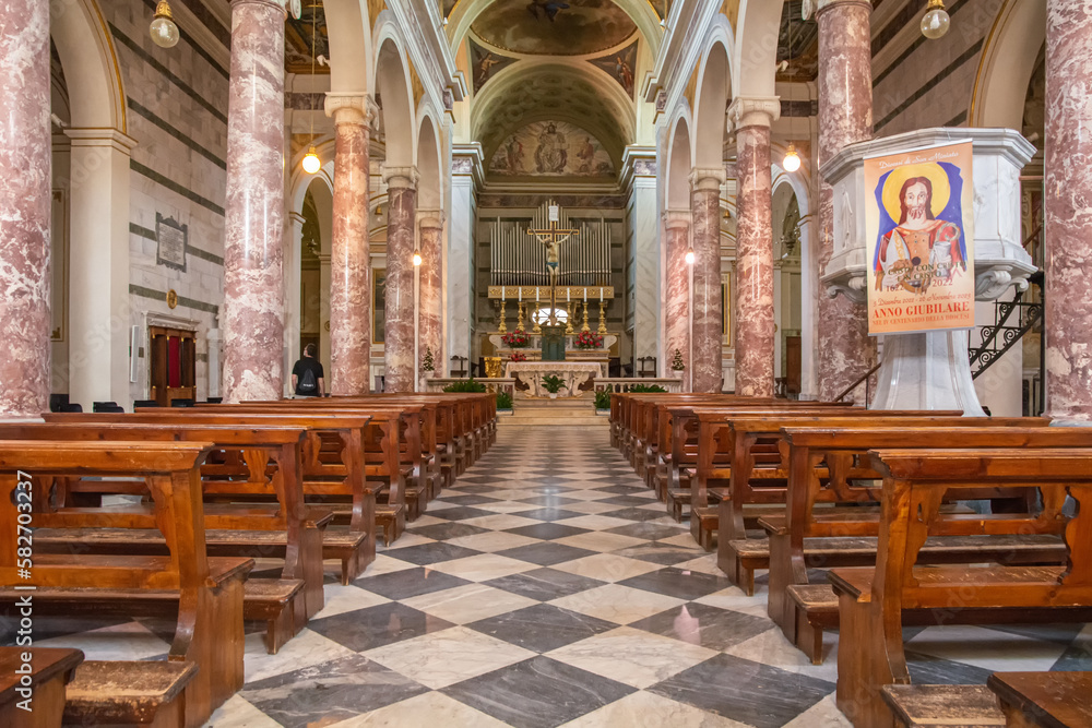 interior of the Cathedral of Santa Maria Assunta and San Genesio martire, built in 12th century, San Miniato, tuscany region, Italy, Europe - May 31, 2021