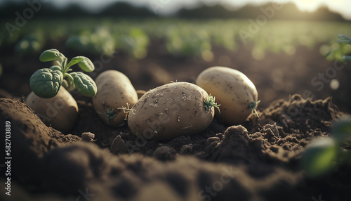 Close up view of argiculture potatoes, Generative AI photo