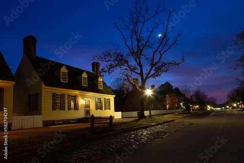 The Duke of Gloucester street seen during a winter evening, Williamsburg, Virginia, USA photo