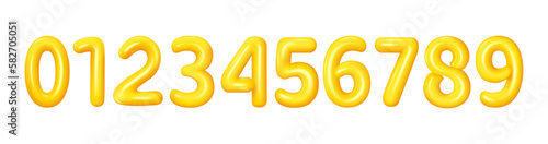 Realistic yellow numbers from 0 to 9. Collection of 3d voluminous numbers. Vector illustration