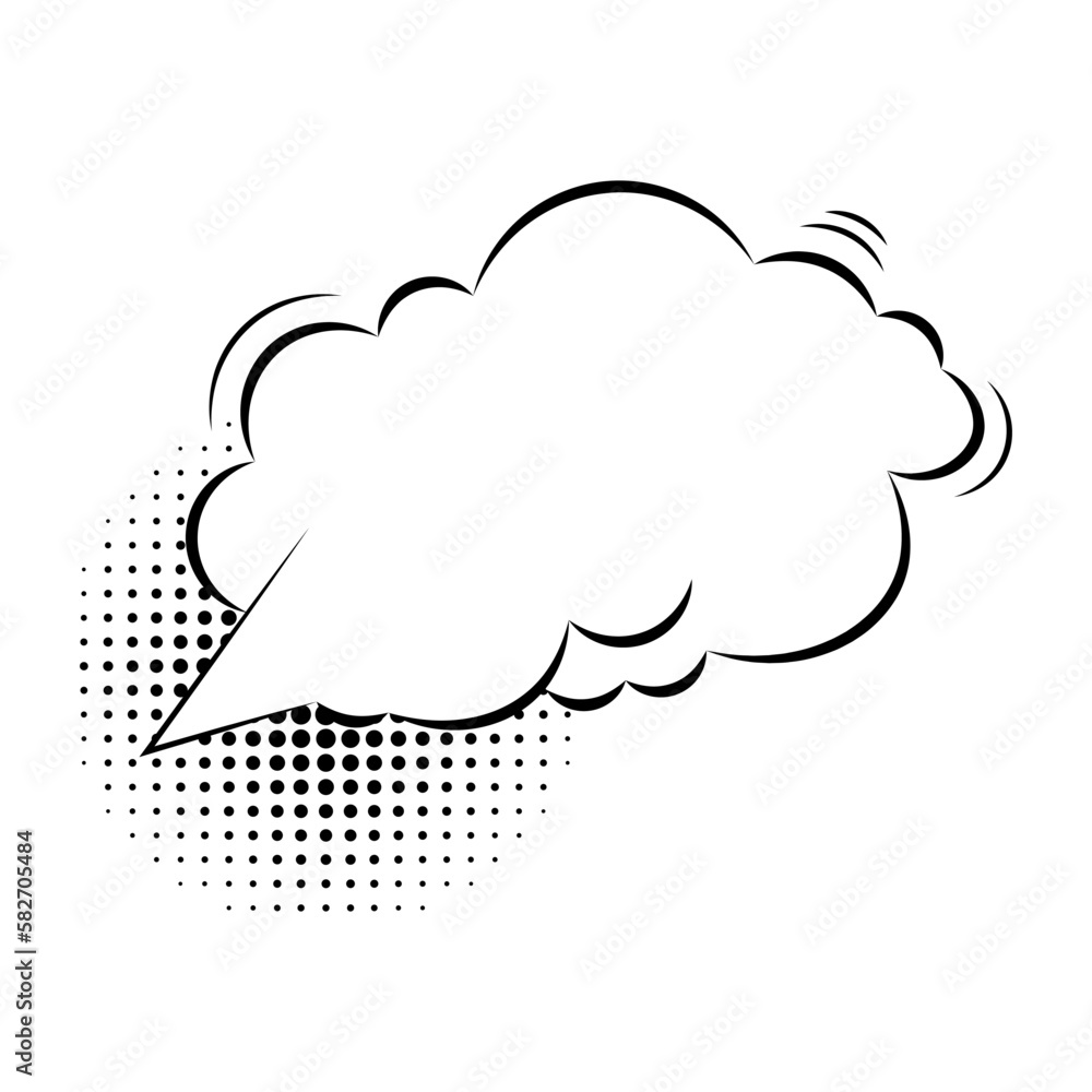 Retro empty comic bubble with black halftone shadows on white background. Vector illustration, vintage design Retro empty comic bubble with black halftone shadows on white background. Vector illustration, vintage design