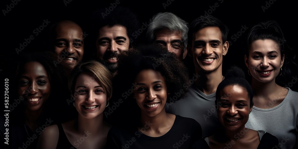 portrait d'homme et de femme de différentes origines ethniques sur fond noir - generative ai portrait d'homme et de femme de différentes origines ethniques sur fond noir - generative ai