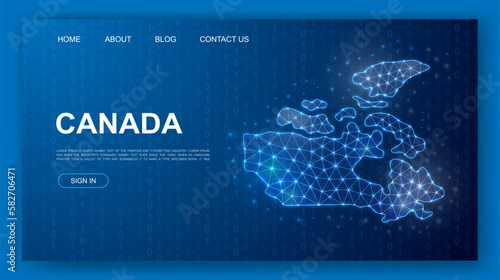 Canada 3d polygonal website template. Canada map design illustration concept. Low poly Country map symbol for homepage banner design.