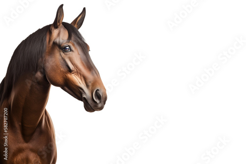Portrait of a bay horse  isolated on transparent background. PNG. digital ai art