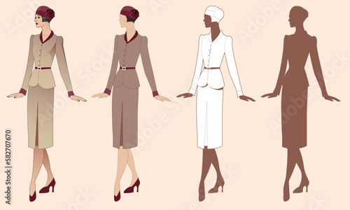 Vintage fashion design. Elegant lady wearing retro style clothes from the 20s and 30s