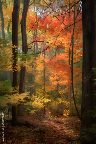 Autumn Hues: A Tranquil Woodland Setting - Ai Generative