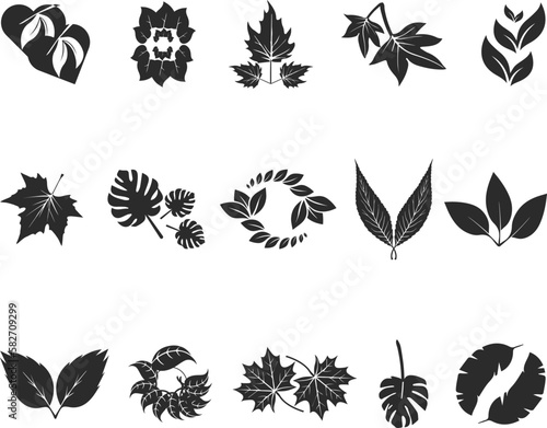 Leaf icon set  15 organic leaf icon set black vector