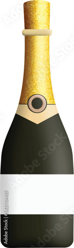 Champagne Bottle with Blank Label Party illustration isolated Clipart . Bottle of a champagne alcohol drink hand drawn illustration design for planner sticker, pattern, background, invitations.