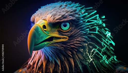  Isolated Intense Eagle Cyberpuk Stare. Generative AI © Fernando