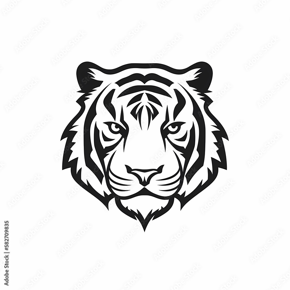 Tiger Head Black and White Isolated White. Generative AI