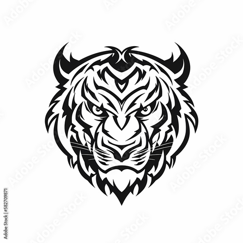 Tiger Head Black and White Isolated White. Generative AI