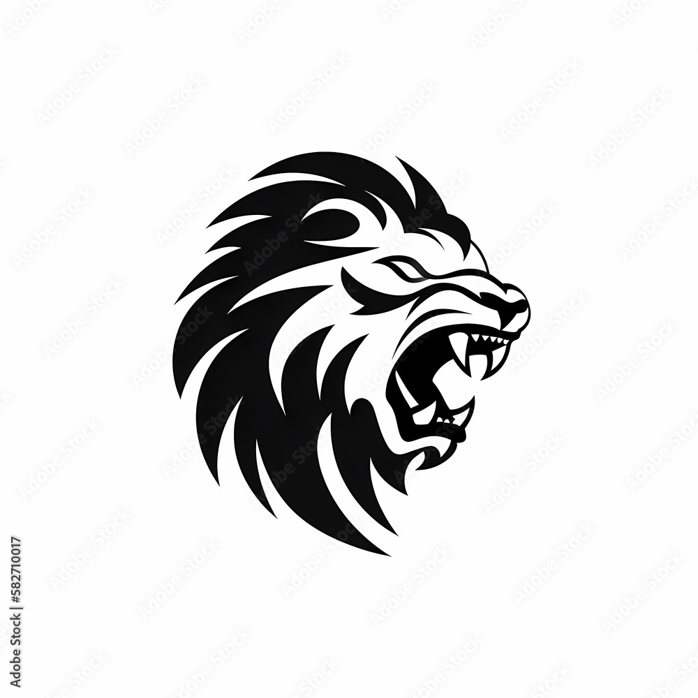 Lion Head Black And White Isolated WHite. Generative AI Lion Head Black And White Isolated WHite. Generative AI