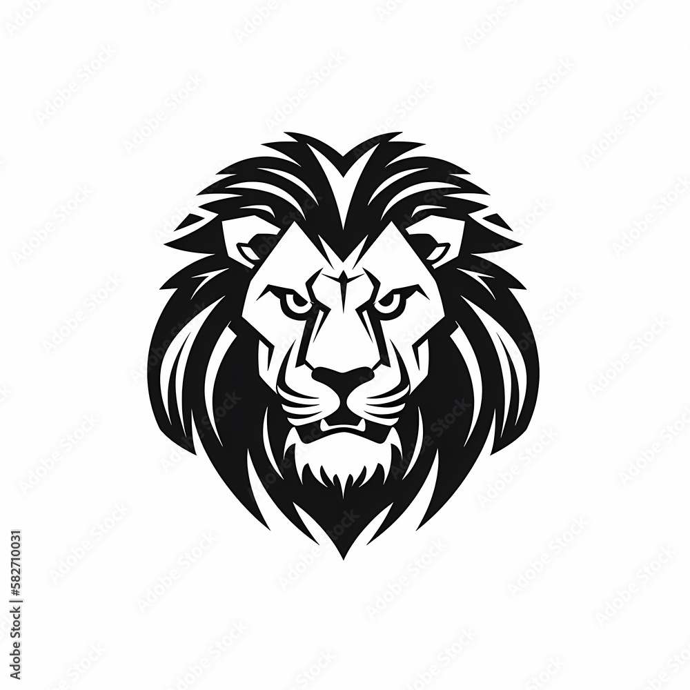 Obraz premium Lion Head Black And White Isolated WHite. Generative AI