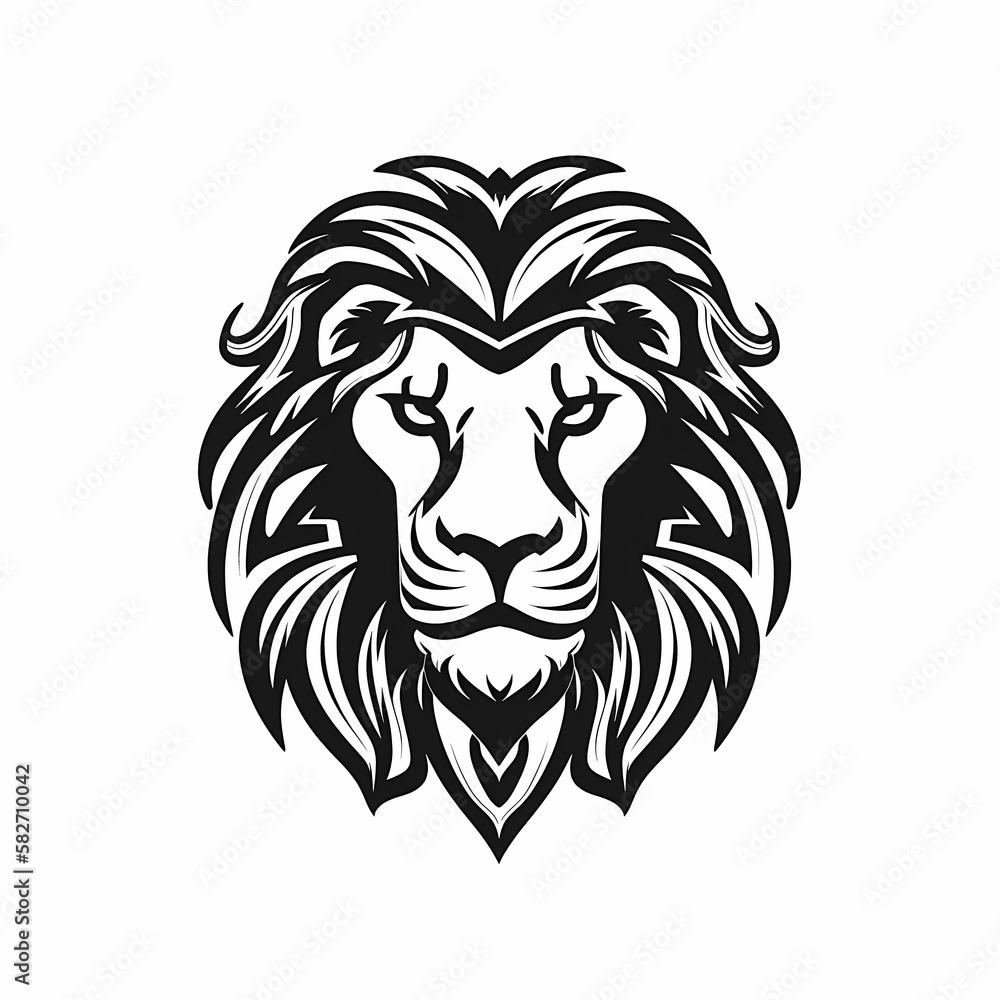 Obraz premium Lion Head Black And White Isolated WHite. Generative AI