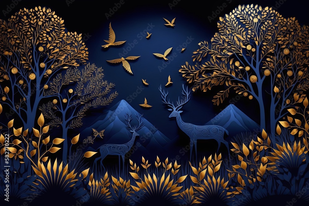 3D Golden Forest 2102 Wall Murals