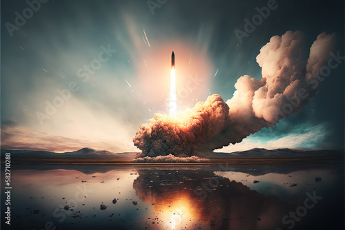 Ballistic missile launch, start of intercontinental nuclear rocket, generative AI