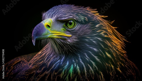  Isolated Intense Eagle Stare with vibrant and phosphorescent colors. Generative AI © Fernando