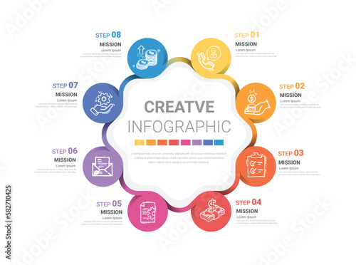 Circle Infographic thin line design and 8 options or steps. Infographics for business concept.