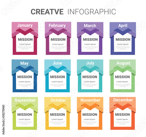 Notebook infographic template for 12 months, 1 year, easy to present.