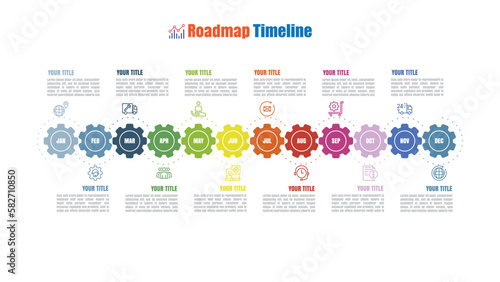 Data analytics and collection abstract process infographic template chart for business. 12 Months modern Timeline diagram calendar, presentation vector infographic