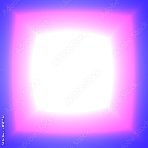 Ilustracja przedstawiająca trójkolorowy kwadrat. Brzegi są niebieskie, przechodzą w kolor różowy, a ten w wypełniający środek kolor biały.