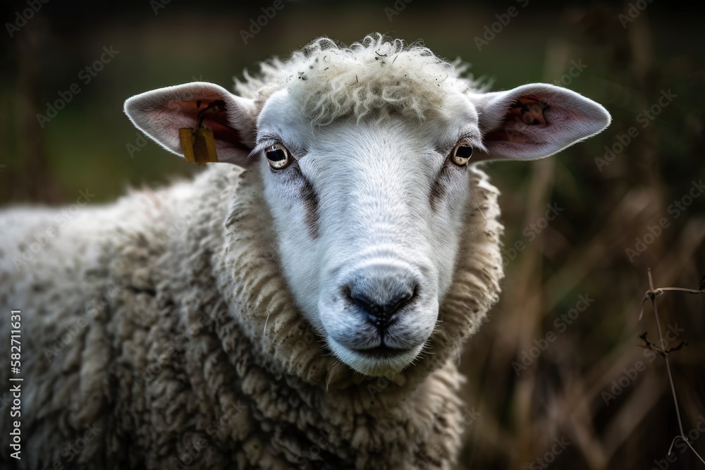 White sheep with a black head portrait. Generative AI