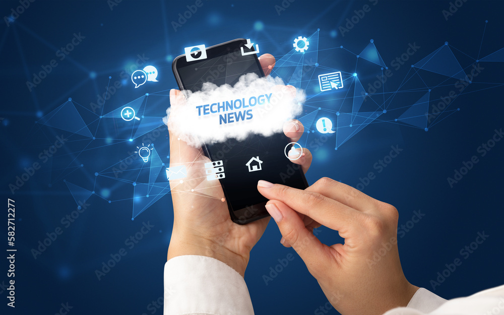 Hand using smartphone with cloud technology concept Hand using smartphone with cloud technology concept