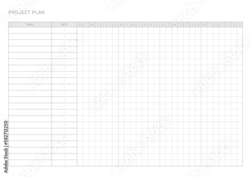 project plan design template in a modern, simple, and minimalist style. Note, scheduler, diary, calendar, planner document template illustration.