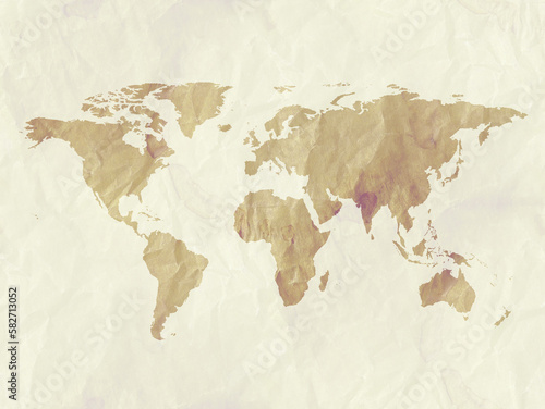 Fototapeta Naklejka Na Ścianę i Meble -  Old watercolor styled world map. Beige and liht brown tones.