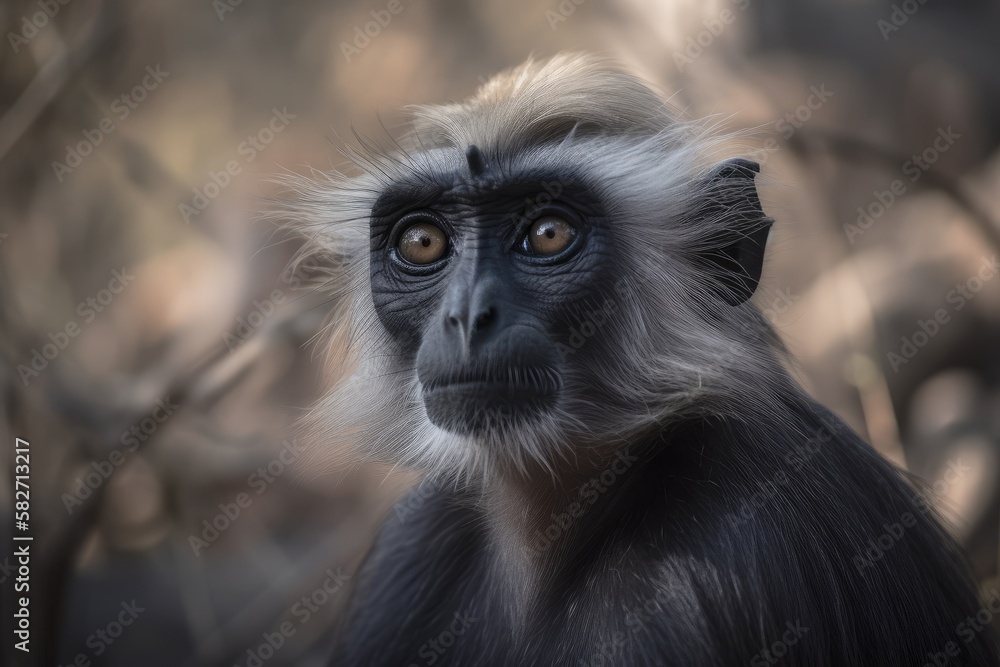 The black footed gray langur. Photographed at Jaipur's Hathni kund. Black footed gray langurs are old world langurs found primarily in South India. Generative AI