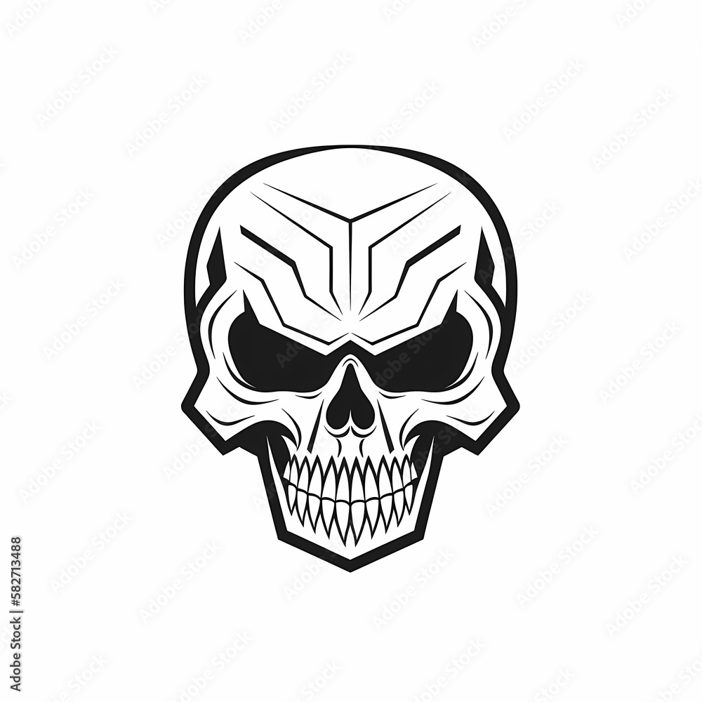 Skull Head Black And White. Generative AI