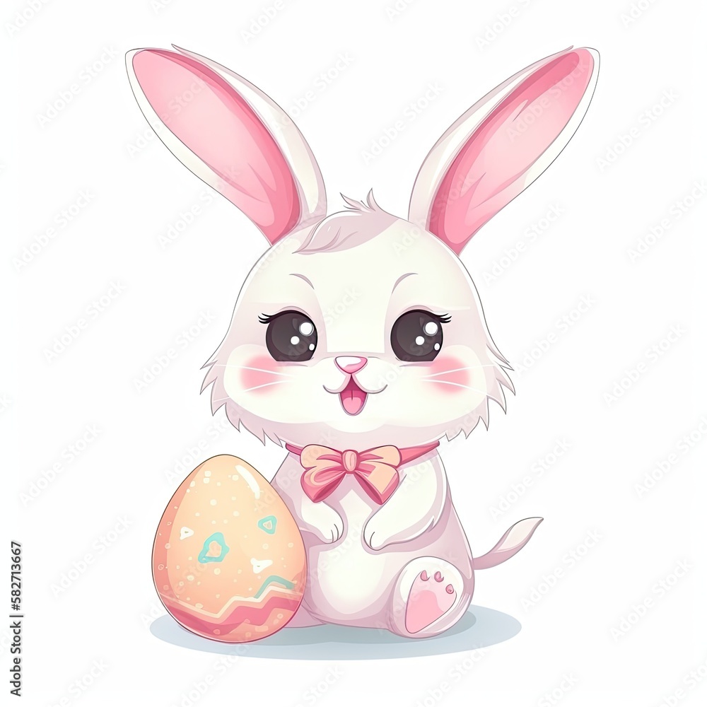 Obraz premium Adorable Easter Bunny cartoon on a white background. Generative AI