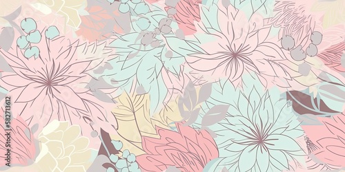 Wallpaper Mural Flower drawing pattern, tile, repeating, Created with generative AI tools Torontodigital.ca