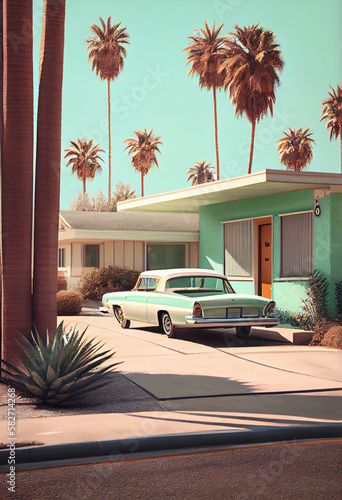 Residential California Desert Architecture in pink color, AI Generated