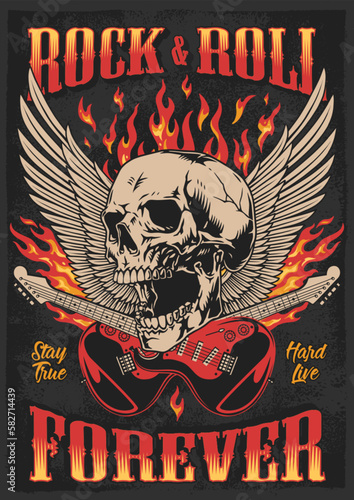 Rocknroll forever vintage colorful poster