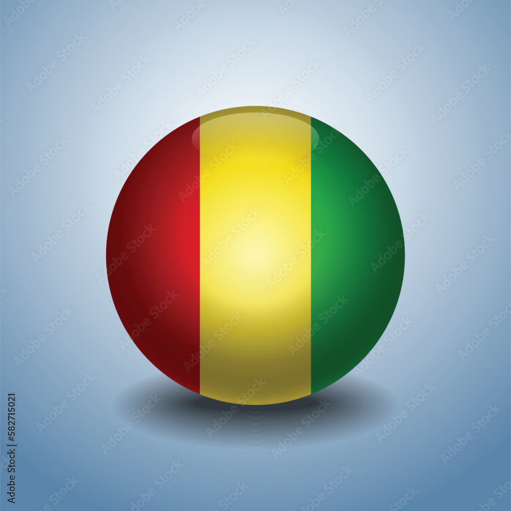 Fototapeta premium Guinea flag. Round glossy. Isolated on color gradient background