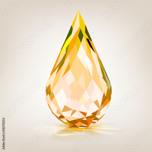 One big crystal drop in yellow color with glares and shadow