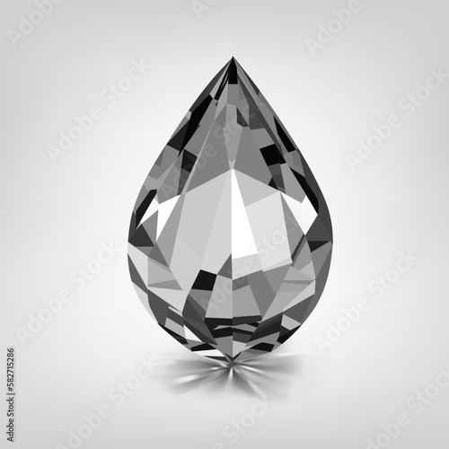 One big crystal drop in gray color with glares and shadow
